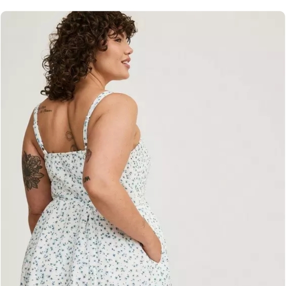 Torrid Midi Crinkle Smocked Detail Button Down Dress. - Picture 3 of 4